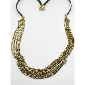 Fossil Gold Tone Chain Adjustable Leather Necklace 26"